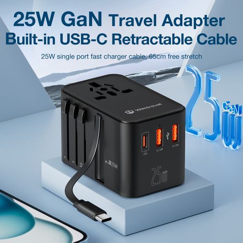 Power Adapter Type C Travel Wall Charger Universal Travel Adapter Built-in Usb C Cable