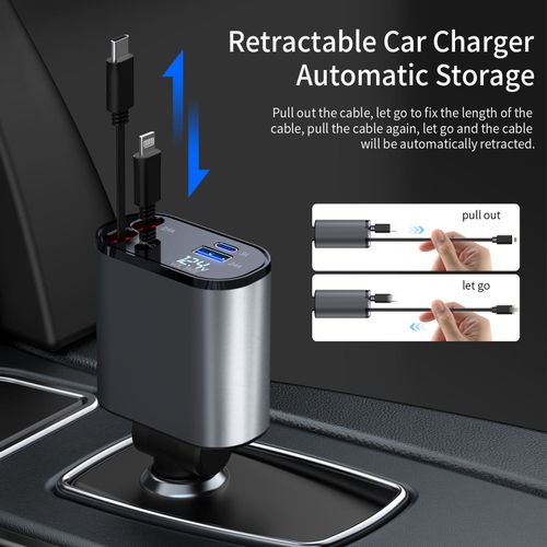 new design cable storage light emitting diode digital display quick adapter 2 port c type pd car station charger