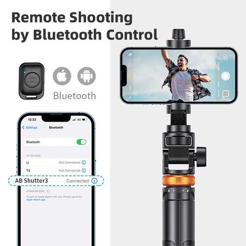 Foldable mobile stand tripod wireless selfie stick with shutter bluetooth, 360 degree rotation free shooting