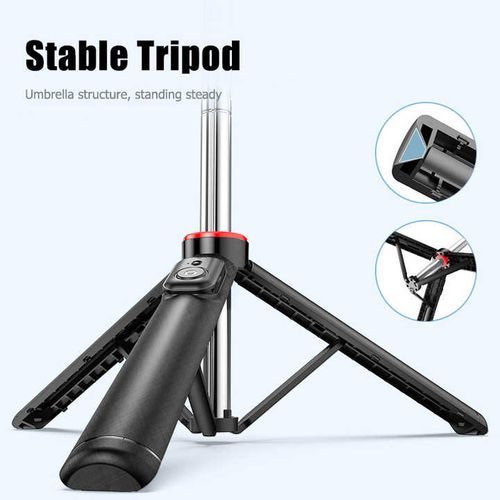 Foldable mobile stand tripod wireless selfie stick with shutter bluetooth, 360 degree rotation free shooting