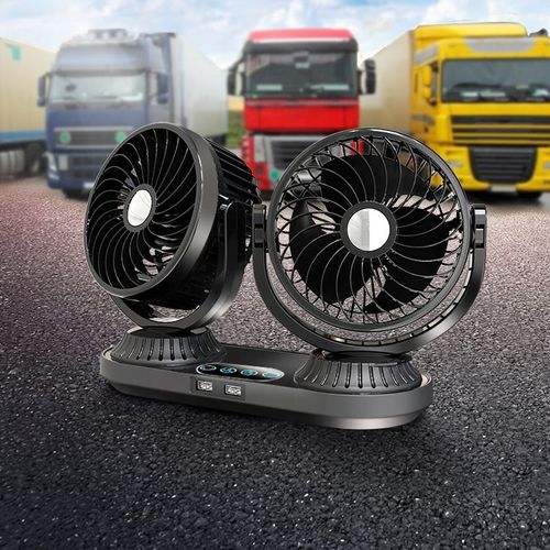 Automatic oscillating head car fan double head strong cooling car with electric fan