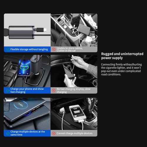 new design cable storage light emitting diode digital display quick adapter 2 port c type pd car station charger