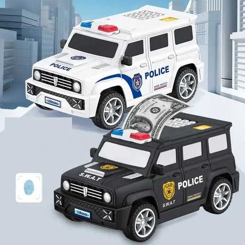 Intelligent fingerprint touch with combination lock multifunctional children's toys police car deposit box