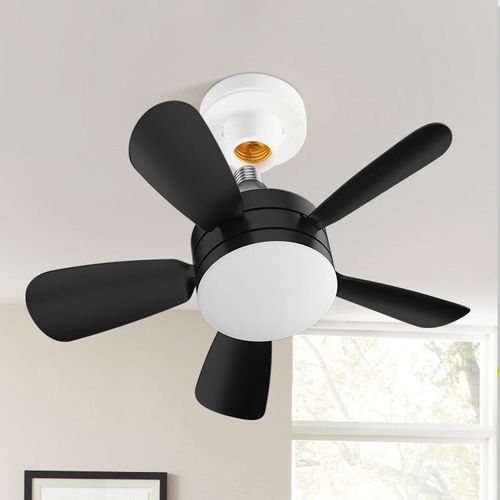 Socket Fan Light,Small Ceiling Fans with Lights and Remote, Dimmable LED Light Bulb Fan with 5 Fan Speeds, Socket Ceiling Fan for Bedroom, Kitchen, Living Room, Closet & Garage (Black)