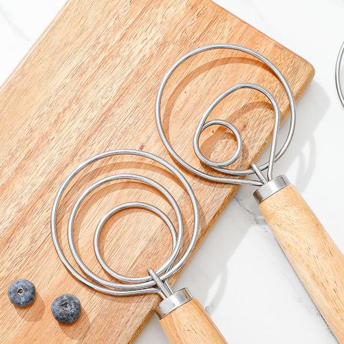 Rubberwood Handle Stainless Steel Coil Beater Manual Whisk Kitchen Baking Tools