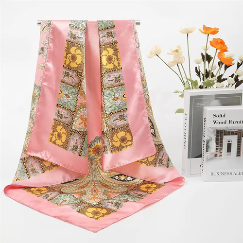 4PCS-Set 35'' Printed Square Head Scarf Neck Scarves for Women Silk Like Hair Kerchief Bandanas Neck Scarf Sleeping Head Wraps Hair Band Headscarf Female Hair Accessories