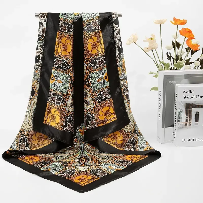 4PCS-Set 35'' Printed Square Head Scarf Neck Scarves for Women Silk Like Hair Kerchief Bandanas Neck Scarf Sleeping Head Wraps Hair Band Headscarf Female Hair Accessories