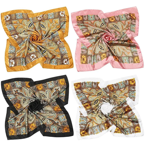 4PCS-Set 35'' Printed Square Head Scarf Neck Scarves for Women Silk Like Hair Kerchief Bandanas Neck Scarf Sleeping Head Wraps Hair Band Headscarf Female Hair Accessories