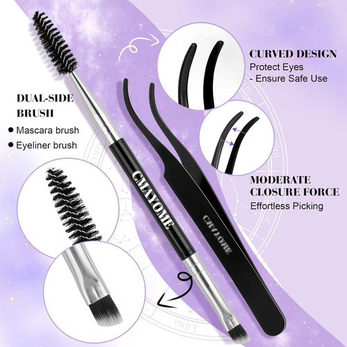 At-Home Lash Extension Kit: Curved Tweezers, Dual-Brush, Easy Application – EMAYOME