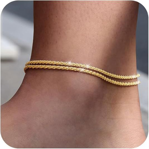 2 - Pack TEWIKY Anklets: Adjustable TEWIKY Anklet: Double - Layer Design, Easy Clasp & Perfect Fit