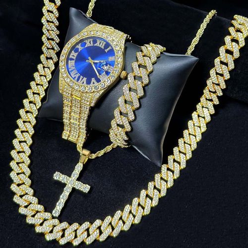 Iced - Out Hip - Hop Jewelry Set: Watch + Chain + Bracelet + Pendant | Bling Diamond - Like Shine