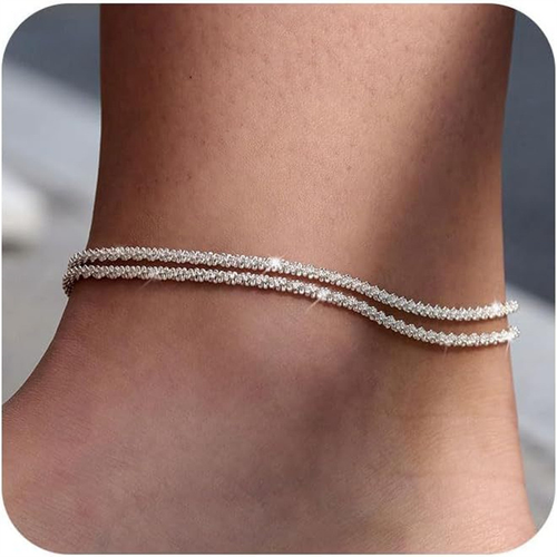 2 - Pack TEWIKY Anklets: Adjustable TEWIKY Anklet: Double - Layer Design, Easy Clasp & Perfect Fit