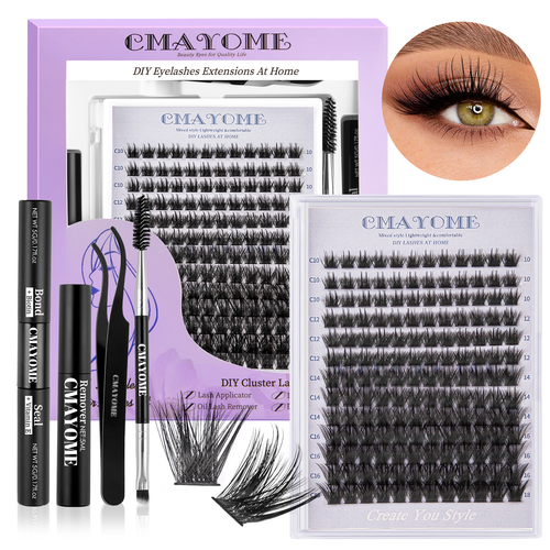 At-Home Lash Extension Kit: Curved Tweezers, Dual-Brush, Easy Application – EMAYOME