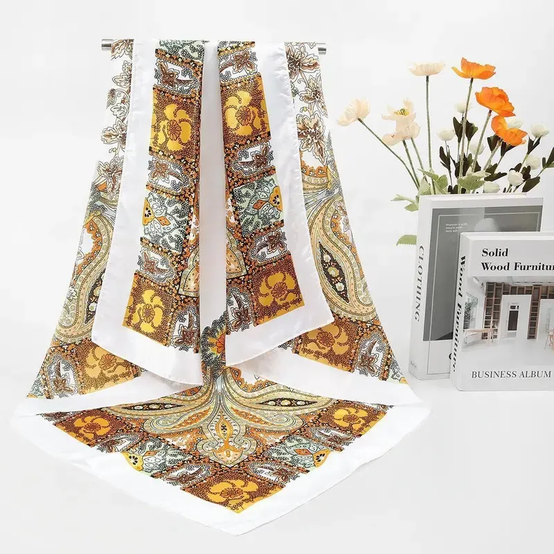 4PCS-Set 35'' Printed Square Head Scarf Neck Scarves for Women Silk Like Hair Kerchief Bandanas Neck Scarf Sleeping Head Wraps Hair Band Headscarf Female Hair Accessories