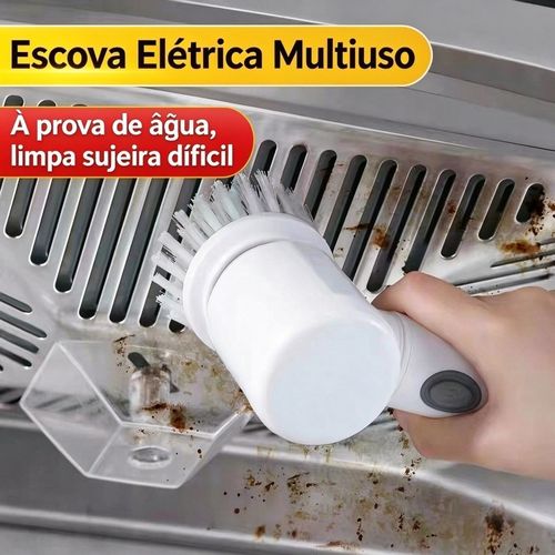 Acompanha 5 cabeçotes + cabo de carregamento! Escova de limpeza elétrica sem fio à prova d'água, limpa gordura, calcário, cantos e sapatos.