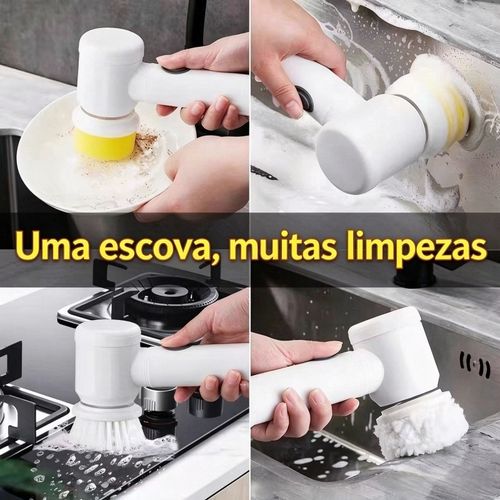 Acompanha 5 cabeçotes + cabo de carregamento! Escova de limpeza elétrica sem fio à prova d'água, limpa gordura, calcário, cantos e sapatos.