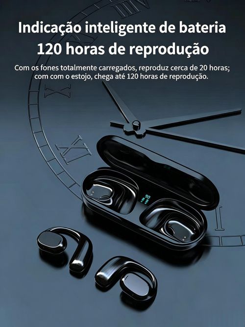 Auriculares Bluetooth de encaixe, cancelamento de ruído ENC para chamadas, bateria com autonomia ultralonga de 120 horas, resistência à água e ao suor IPX6.