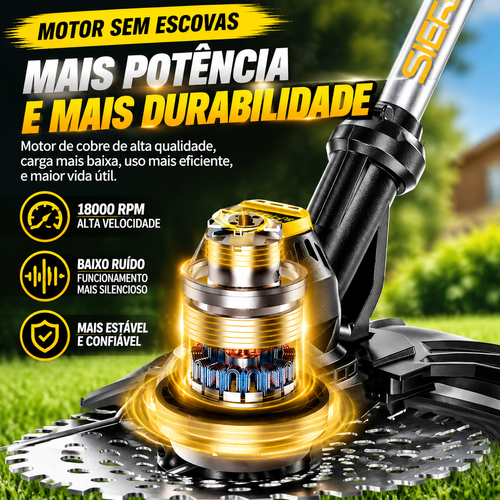 Roçadora Elétrica Sem Fio 6.0Ah – Motor Brushless, Cortador de Mato Multifuncional para Quintal e Jardim
