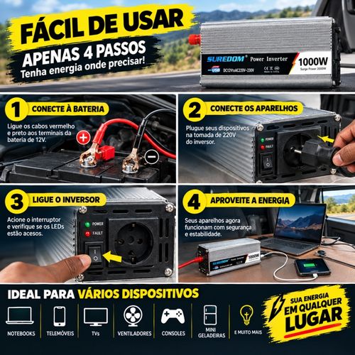 🏠Entrega gratuita em Luanda🏠Inversor de carro, adequado para carregamento ao ar livre, cortes de energia temporários, iluminação