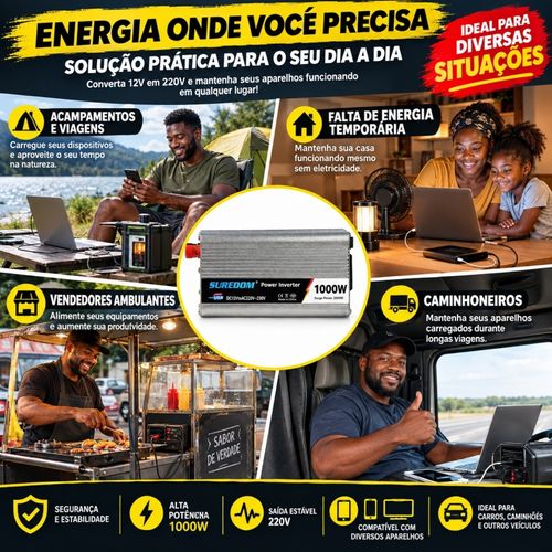 🏠Entrega gratuita em Luanda🏠Inversor de carro, adequado para carregamento ao ar livre, cortes de energia temporários, iluminação