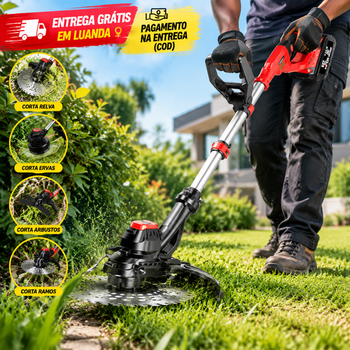 Roçadora Elétrica Sem Fio 6.0Ah – Motor Brushless, Cortador de Mato Multifuncional para Quintal e Jardim