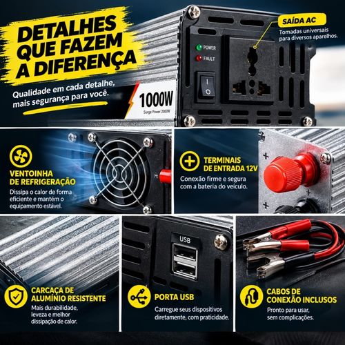 🏠Entrega gratuita em Luanda🏠Inversor de carro, adequado para carregamento ao ar livre, cortes de energia temporários, iluminação