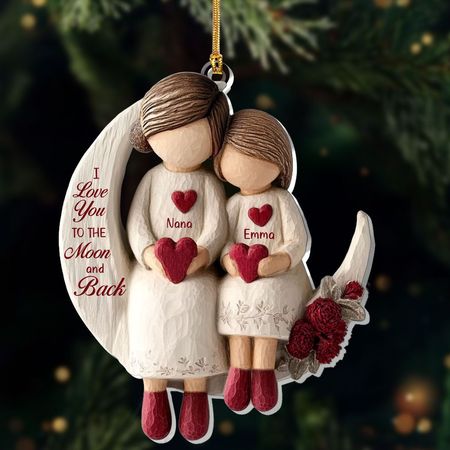 Grandma And Grandchild Moon Love Ver 2 - Personalized 1-Layer Acrylic Ornament