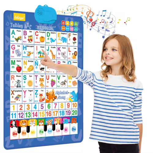 Hot Sell🔥🚀New Talking Wall Chart for Kids – English & Spanish Learning Poster with Songs, ABCs, Numbers, Animal words & Piano