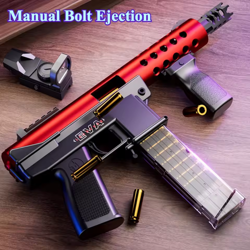 Children's TEC9 Assault Submachine Toy Gun Manually Loaded Shell Soft-Bullet Suitable for Outdoor Shooting Games Christmas Gifts