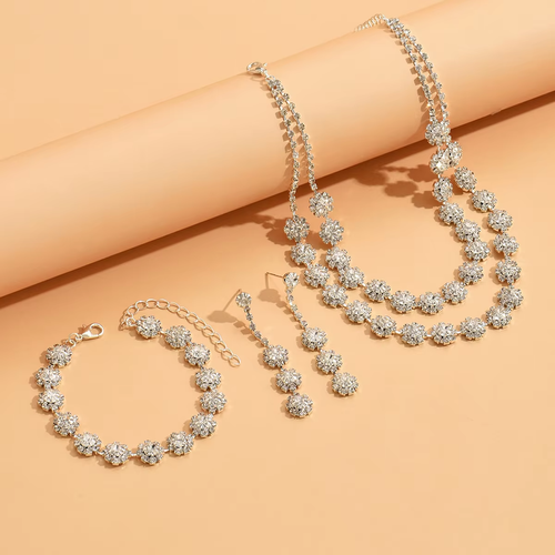 Silver water droplet women's necklace, earrings and bracelet