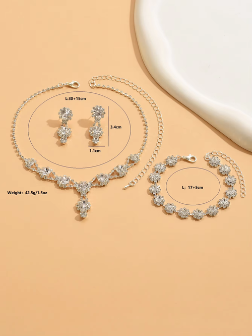 Silver water droplet women's necklace, earrings and bracelet