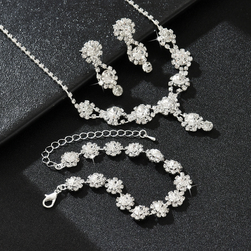 Silver water droplet women's necklace, earrings and bracelet