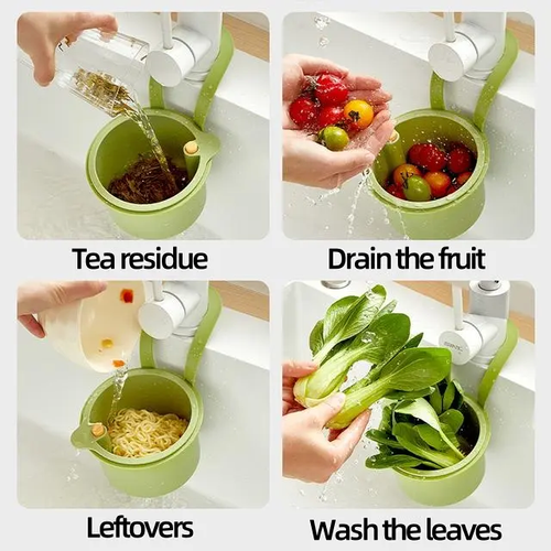 Hanging Sink Drain Basket with Bottom Release – Multi-Purpose Kitchen Strainer for Leftovers, Fruits, Tea & Cleaning Tools
