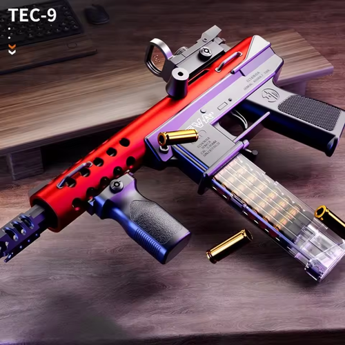 Children's TEC9 Assault Submachine Toy Gun Manually Loaded Shell Soft-Bullet Suitable for Outdoor Shooting Games Christmas Gifts