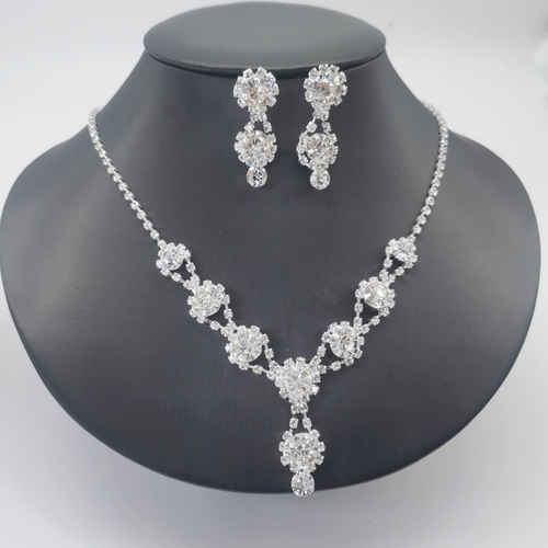 Silver water droplet women's necklace, earrings and bracelet