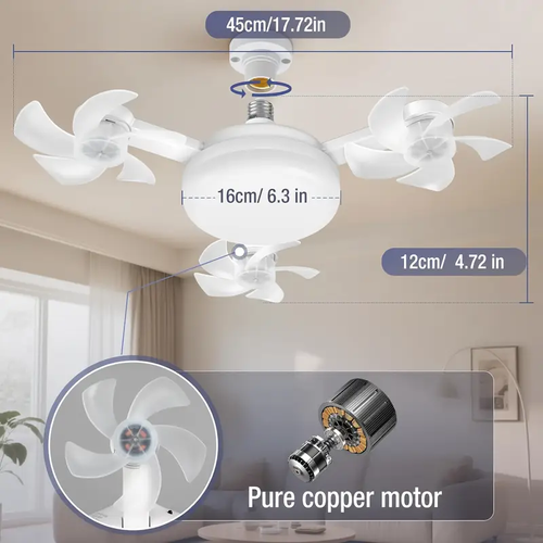 E27 LED Silent Ceiling Fan Light with Remote Control Dimming Three Color Light Drone Shaped Fan Light Home Living Room Bedroom