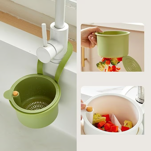 Hanging Sink Drain Basket with Bottom Release – Multi-Purpose Kitchen Strainer for Leftovers, Fruits, Tea & Cleaning Tools