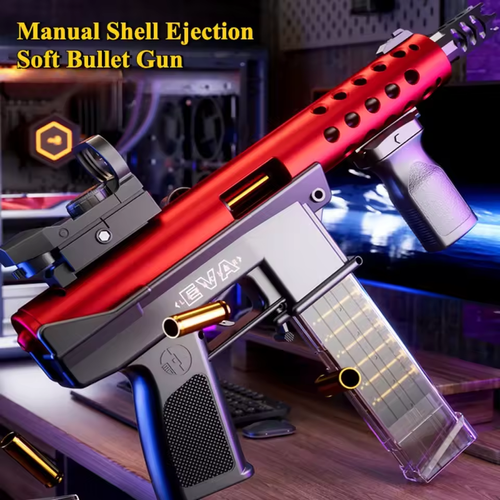 Children's TEC9 Assault Submachine Toy Gun Manually Loaded Shell Soft-Bullet Suitable for Outdoor Shooting Games Christmas Gifts