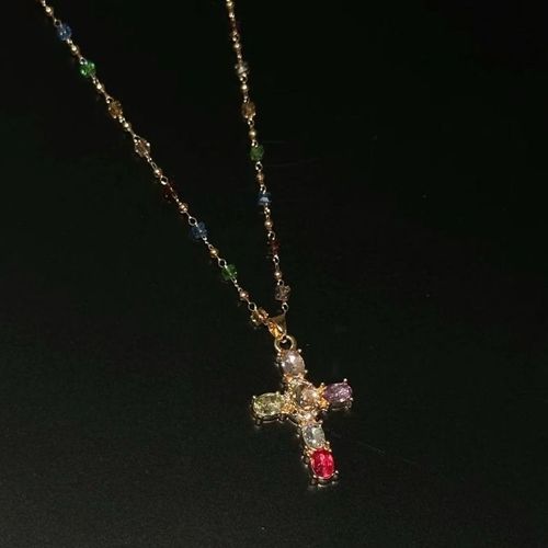 （Buy one free one）Cross-Border Colorful Cross Contrast Crystal Necklace for Women - Niche Design, INS Style Temperament, Super Sparkling Zircon Clavicle Chain😀💗