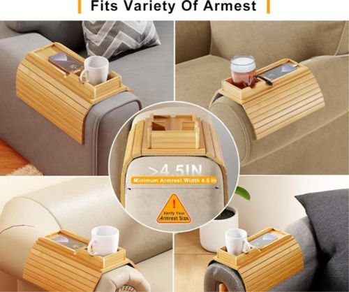 Foldable Sofa Arm Tray Table, Removable Wooden Tray for Fruits & Snacks, Multifunctional Sofa Side Storage Organizer for Living Room😀😀😀