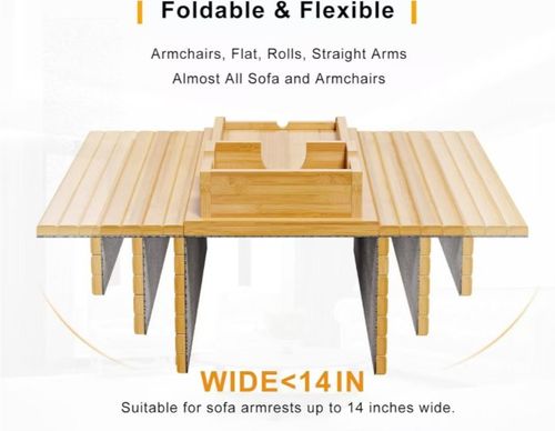 Foldable Sofa Arm Tray Table, Removable Wooden Tray for Fruits & Snacks, Multifunctional Sofa Side Storage Organizer for Living Room😀😀😀