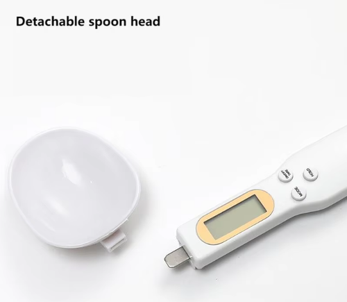 White USB Rechargeable Digital Measuring Spoon Scale, Precision Electronic Food Scoop Scale for Kitchen Cooking, Baking, Pet Food, and Coffee Measurement
