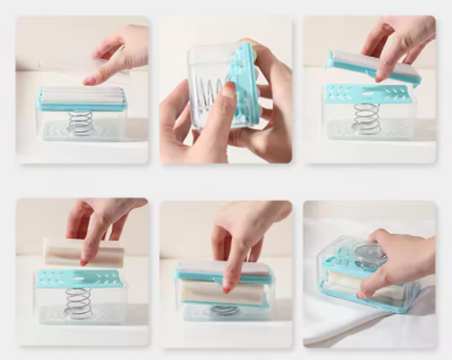 Buy 1 Get 1 Free 2 in 1 Soap Drain Box Multifunctional Plastic Soap Holder with Roller Brush Non-slip Soap Dish for Laundry Bathroom Set😀😀😀