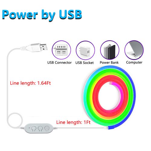 RGB Neon LED Strip Lights - USB Flexible Silicone, DIY Shapeable, Bluetooth Sound-Activated & Smart Running Light for Gaming Ambience