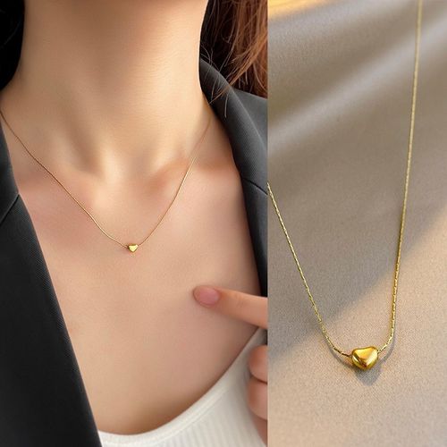 🎄（Buy one, get one free）18K Gold Plated Titanium Steel Heart Pendant Necklace - Dainty Minimalist Collar Chain for Women | Trendy Light Luxury Versatile Jewelry