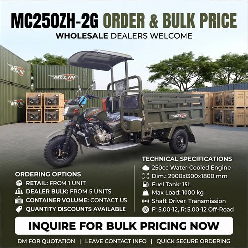 🚜MC250ZH-2G 250cc Water-Cooled Engine🔧Five-Wheel Structure, Heavy Load Capacity, Fuel Saving Durable for Cargo & Mountain Road, Kenya In Stock🏭