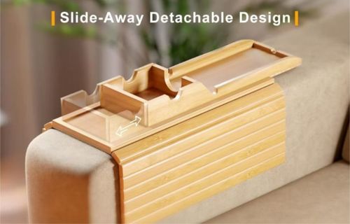 Foldable Sofa Arm Tray Table, Removable Wooden Tray for Fruits & Snacks, Multifunctional Sofa Side Storage Organizer for Living Room😀😀😀