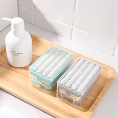 Buy 1 Get 1 Free 2 in 1 Soap Drain Box Multifunctional Plastic Soap Holder with Roller Brush Non-slip Soap Dish for Laundry Bathroom Set😀😀😀