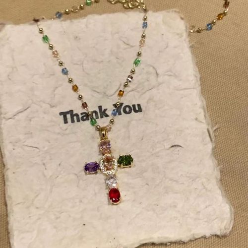 （Buy one free one）Cross-Border Colorful Cross Contrast Crystal Necklace for Women - Niche Design, INS Style Temperament, Super Sparkling Zircon Clavicle Chain😀💗