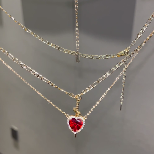 Fashion Creative Cupid Arrow Through Heart Pendant Necklace Buy 1 Get 1 Free Romantic Couple Matching Jewelry Anniversary Birthday Gift for Women Men